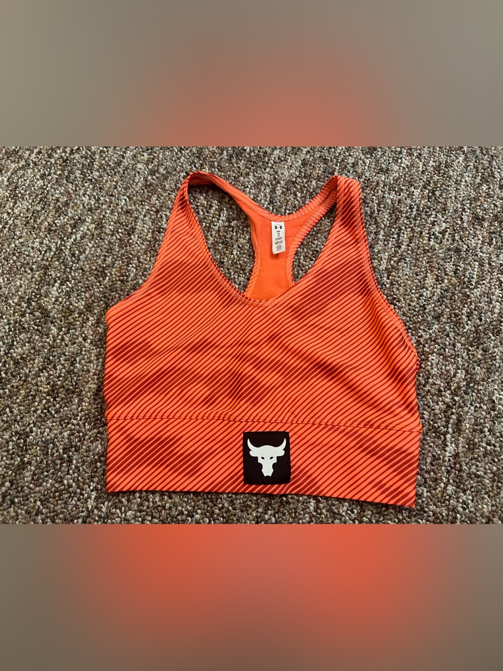 Under Armour Dwayne Johnson Rock Project Heat Gear Orange Sports Bra Size Medium